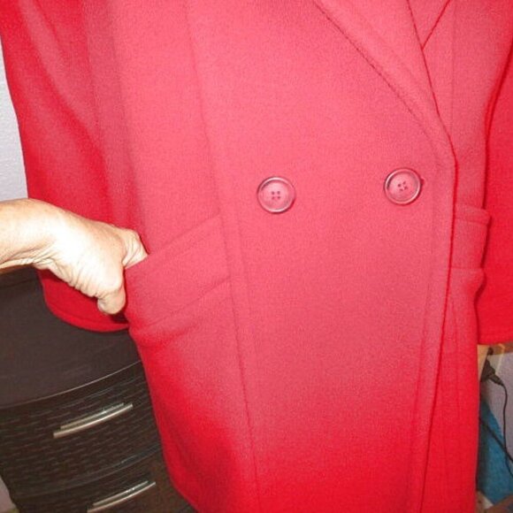 90s VTG LL Bean WOOL Double Breasted COAT Size 14 POCKETS Lined USA MADE Red - Picture 4 of 12